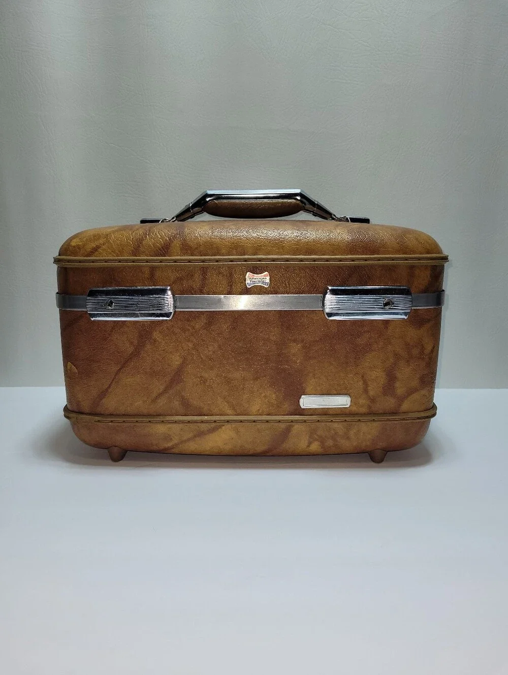 Vintage AMERICAN TOURISTER Marbled Brown Train & Travel Case /Makeup Case